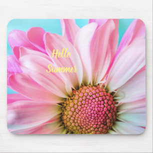Hello Summer text with Flower Mouse Mat