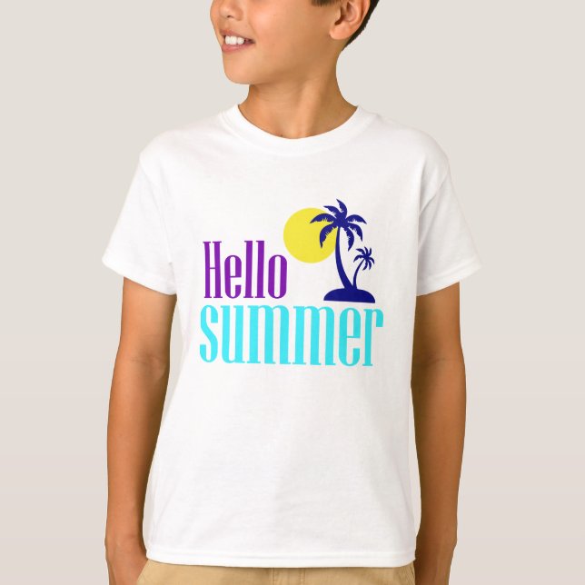 Hello Summer Tropical Design T-Shirt (Front)