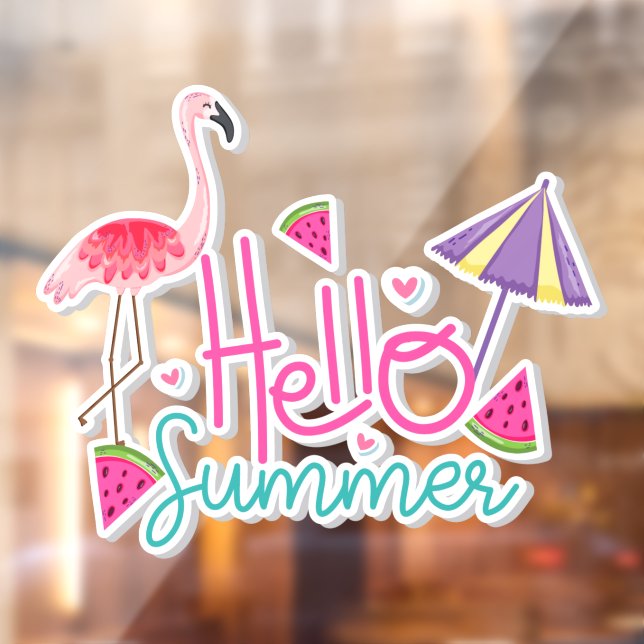 Hello Summer Tropical Flamingo Watermelon Paradise Window Cling (Sheet 2)