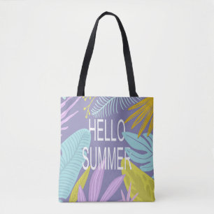 Hello Summer Tropical Pastel Leaves Tote Bag