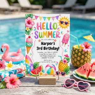 Hello Summer Tropical Summer Birthday Invitation