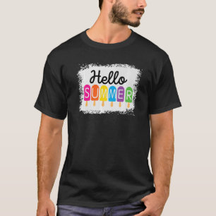 Hello Summer Vacation Bleached Ice Cream Popsicle T-Shirt