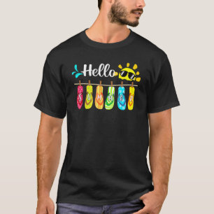 Hello Summer Vacation Flip Flops Aloha Hawaii Beac T-Shirt