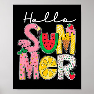 Hello Summer Vacation Ice Cream Pink Flamingo Summ Poster