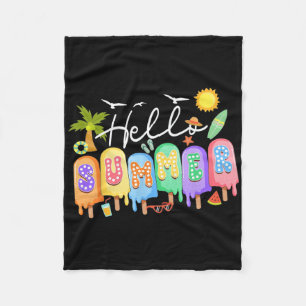 Hello Summer Vacation Ice Cream Popsicle Ice Lolly Fleece Blanket