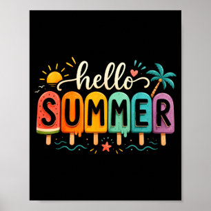 Hello summer vacation ice cream popsicle ice lolly poster