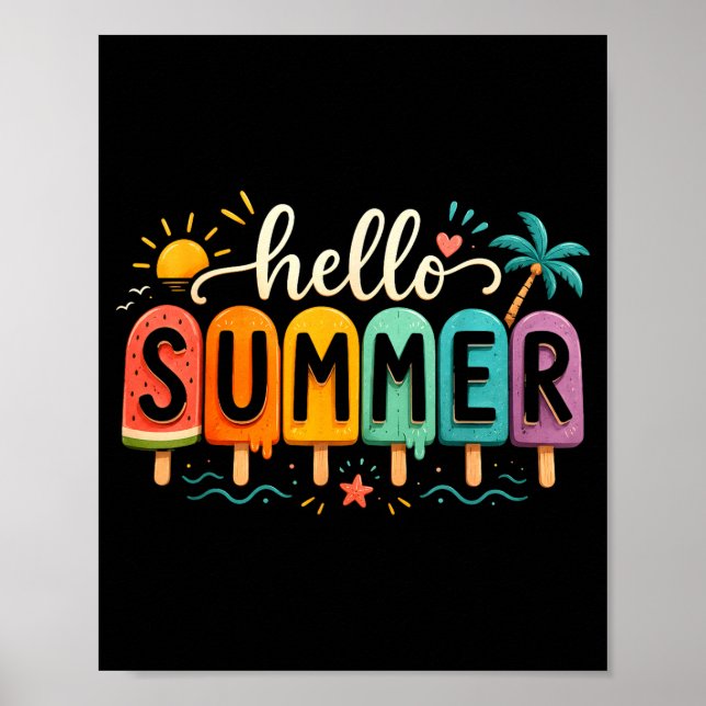 Hello summer vacation ice cream popsicle ice lolly poster (Front)