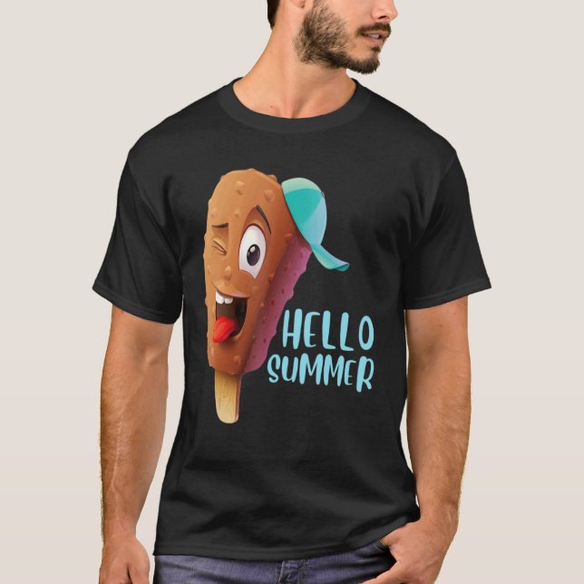 Hello Summer Vacation Ice Cream Popsicle Ice Lolly T-Shirt (Front)
