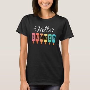 Hello Summer Vacation Ice Cream Popsicle Ice T-Shirt