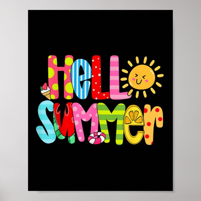 Hello Summer Vacation Ice Cream Popsicle Watermelo Poster (Front)