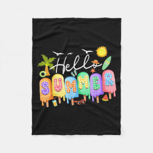 Hello Summer Vacation Ice Cream psicle Ice Lolly Fleece Blanket