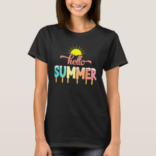 Hello Summer Vacation Ice Lolly Ice Cream Popsicle T-Shirt
