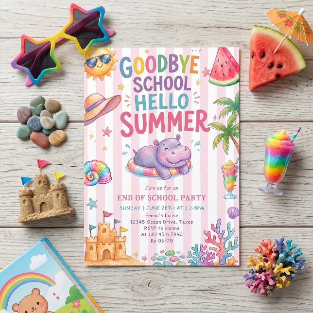 Hello Summer Vacation Stripes Invitation (Creator Uploaded)