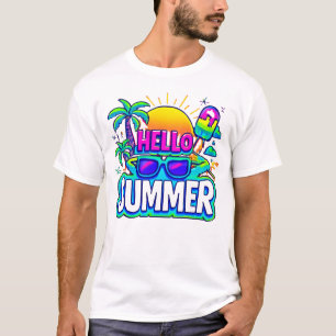 Hello Summer Vibes - Tropical Cartoon Design T-Shirt