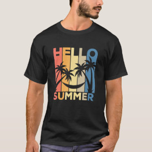 Hello Summer Vintage Sunset Vacation Hammock Palm  T-Shirt
