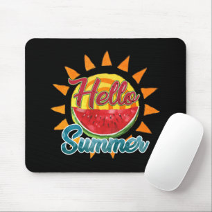 Hello Summer Watercolor Watermelon and Sun Mouse Mat