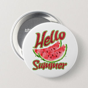 Hello Summer Watercolor Watermelon Design 7.5 Cm Round Badge