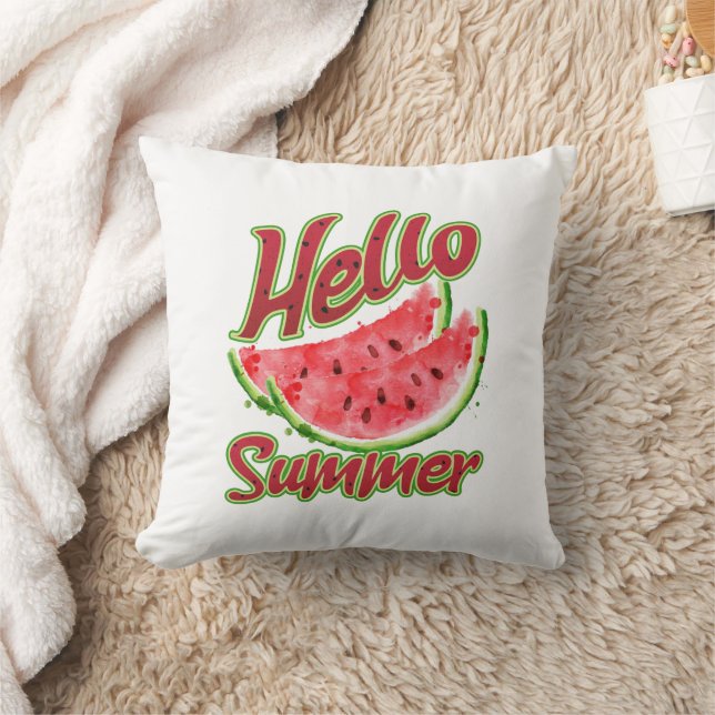 Hello Summer | Watercolor Watermelon Design Cushion (Blanket)