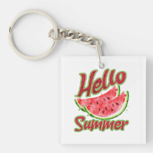 Hello Summer Watercolor Watermelon Design Key Ring