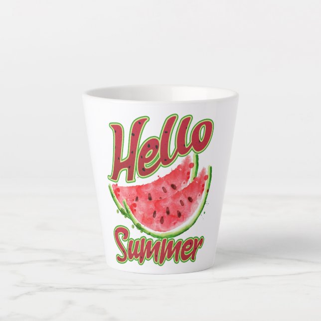 Hello Summer | Watercolor Watermelon Design Latte Mug (Front)