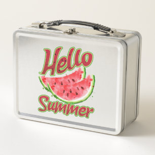 Hello Summer Watercolor Watermelon Design Metal Lunch Box