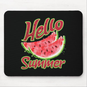 Hello Summer   Watercolor Watermelon Design Mouse Mat