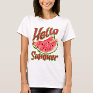 Hello Summer   Watercolor Watermelon Design T-Shirt
