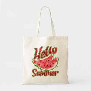 Hello Summer Watercolor Watermelon Design Tote Bag