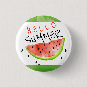 Hello Summer Watercolor Watermelon Green White 3 Cm Round Badge