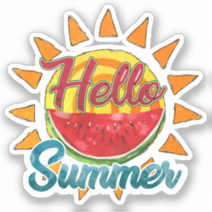 Hello Summer   Watercolor Watermelon & Vibrant Sun