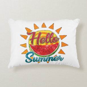 Hello Summer Watercolor Watermelon & Vibrant Sun Decorative Cushion
