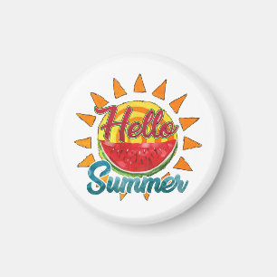 Hello Summer Watercolor Watermelon & Vibrant Sun Magnet