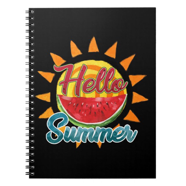 Hello Summer | Watercolor Watermelon & Vibrant Sun Notebook (Front)