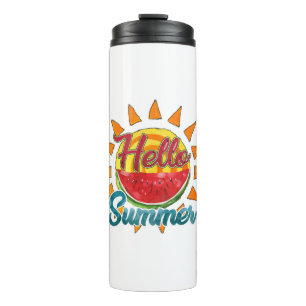 Hello Summer Watercolor Watermelon & Vibrant Sun Thermal Tumbler