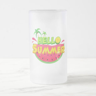 Hello Summer Watermelon Frosted Glass Beer Mug