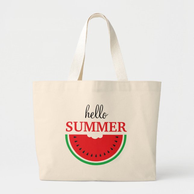 Hello Summer Watermelon Fruit Large Tote Bag (Front)