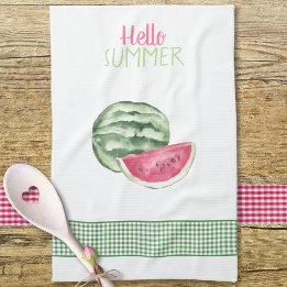Hello Summer Watermelon Gingham Tea Towel