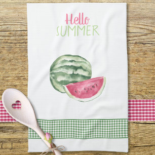 Hello Summer Watermelon Gingham Tea Towel