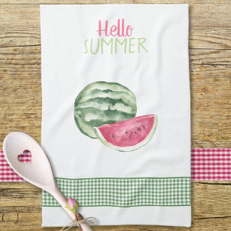 Hello Summer Watermelon Gingham Tea Towel
