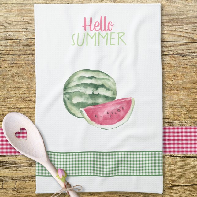 Hello Summer Watermelon Gingham Tea Towel (Creator Uploaded)