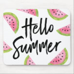 Hello Summer Watermelon Mouse Mat<br><div class="desc">Celebrate the arrival of summer with a Hello Summer mouse pad. The modern mouse pad features the words "Hello Summer" in a stylish brush font and watercolor watermelons.</div>