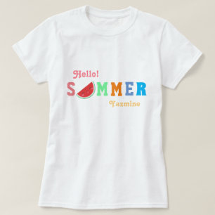 Hello Summer Watermelon Pastel Colour Text T-Shirt