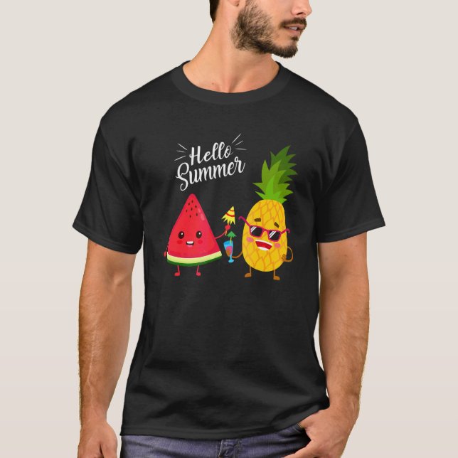 Hello Summer Watermelon Pineapple  Summer T-Shirt (Front)