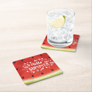 Hello Summer Watermelon Square Paper Coaster