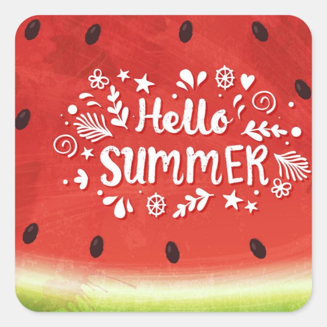 Hello Summer Watermelon Square Sticker (Front)