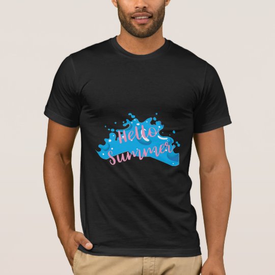 Hello Summer, Waves Graphic, Cool Black T-Shirt