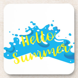 Hello Summer, Waves Graphic, Cool White Coaster