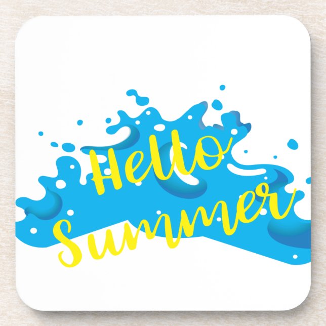 Hello Summer, Waves Graphic, Cool White Coaster (Front)