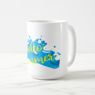 Hello Summer, Waves Graphic, Cool White Coffee Mug