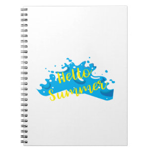 Hello Summer, Waves Graphic, Cool White Notebook